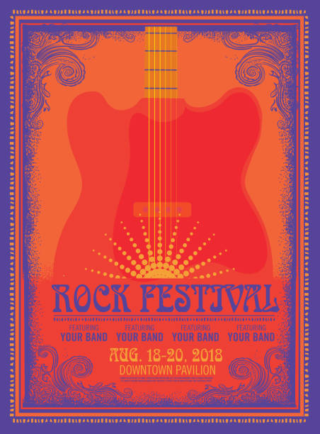 Rock Festival poster design template with electric guitar Rock Festival poster design template with electric guitar. Easy to edit. music festival stock illustrations