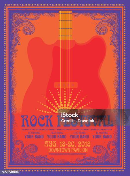 Rock Festival Poster Design Template With Electric Guitar Stock Illustration - Download Image Now