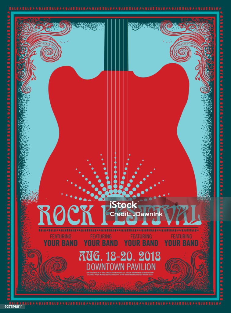 Rock Festival poster design template with electric guitar Rock Festival poster design template with electric guitar. Easy to edit. Rock Music stock vector
