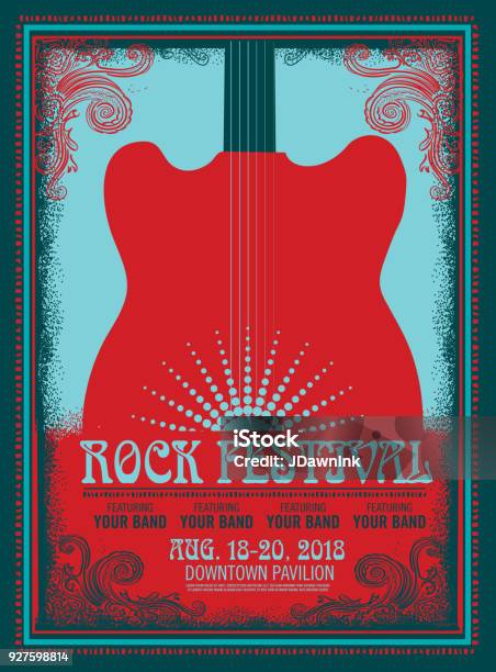 Rock Festival Poster Design Template With Electric Guitar Stock Illustration - Download Image Now