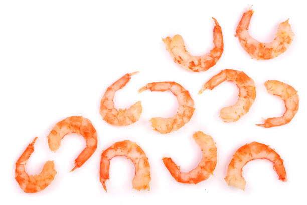 istock Red cooked prawn or shrimp isolated on white background with copy space for your text. Top view. Flat lay 927600582