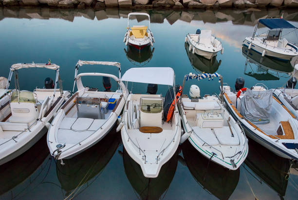 Yachts dropped anchor in seaport