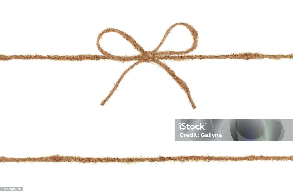 Vintage burlap rope bow isolated on white background Vintage burlap rope bow for gift decoration isolated on white background String Stock Photo