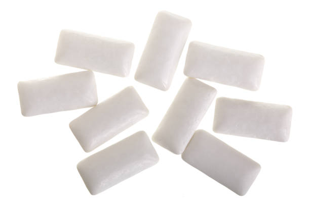 istock chewing or bubble gum isolated on white background. Top view 927607558