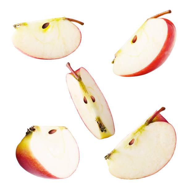istock Set of freshly slices apple isolated on white background 927610404