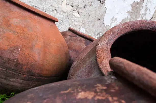 Pots abandoned outside of an old winary in Cyprus