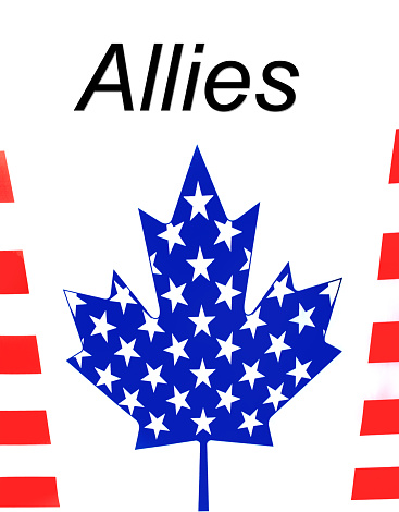 USA and Canada flags combined into one image with Allies above the maple leaf.
