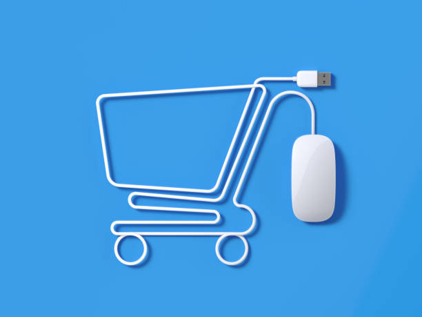 istock White Mouse Cable Forming A Shopping Cart Symbol On Blue Background 927614282