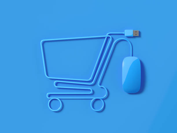 istock Blue Mouse Cable Forming A Shopping Cart Symbol On Blue Background 927614336