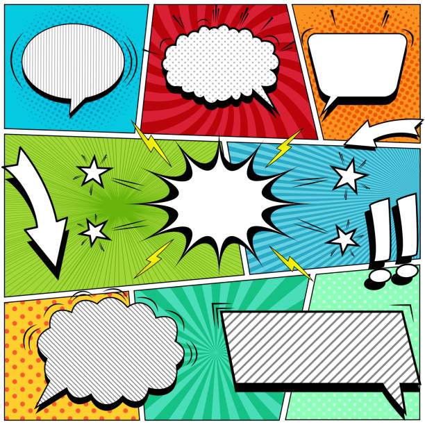 hintergrund der comic-buch-seite - shape comic book label text stock-grafiken, -clipart, -cartoons und -symbole