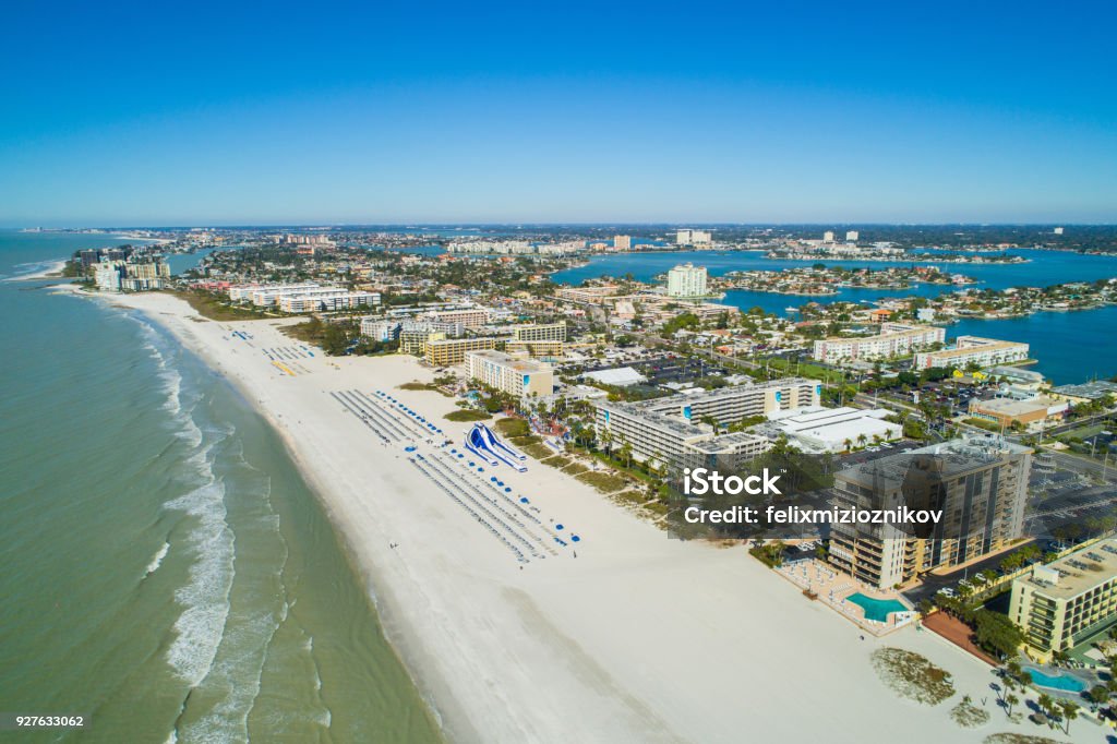 Aerial drone image of hotels and resorts on St Pete Petersburg Beach Florida USA St. Petersburg - Florida Stock Photo