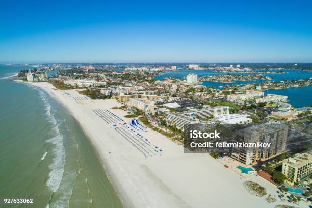 Aerial Drone Image Of Hotels And Resorts On St Pete Petersburg Beach Florida Usa Stock Photo - Download Image Now