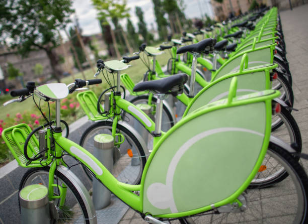 istock green public sharing bicycle lined up on the street 927638000