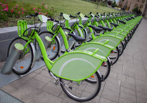istock green public sharing bicycle lined up on the street 927638250