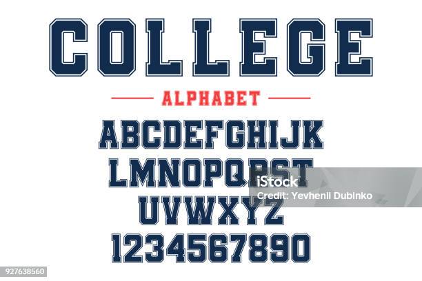 Classic College Font Vintage Sport Font In American Style For Football Baseball Or Basketball Tshirts Athletic Department Typeface Varsity Style Font Stock Illustration - Download Image Now