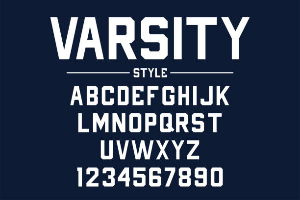 illustrazioni stock, clip art, cartoni animati e icone di tendenza di carattere college classico. font sportivo vintage in stile americano per t-shirt da calcio, baseball o basket. carattere del reparto atletico, carattere stile varsity - shirt letter t t shirt template