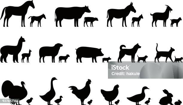 Livestock Farm Animals And Their Kids Black Icons Set Vector Illustration Stock Illustration - Download Image Now