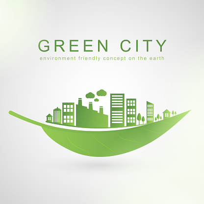 Isolated city buildings on green design, Eco design background, Vector illustration