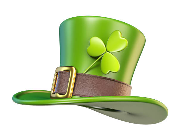 istock Green St. Patrick's Day hat with clover Side view 3D 927667458