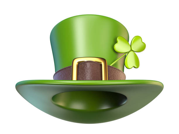 istock Green St. Patrick's Day hat with clover Front view 3D 927667460