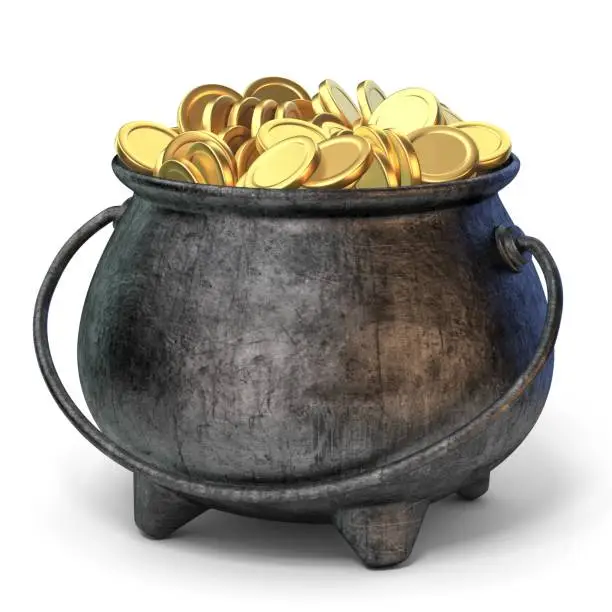 Photo of Iron pot full of golden coins 3D