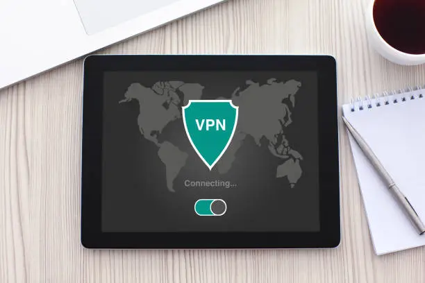 Photo of tablet with app vpn creation Internet protocols protection network