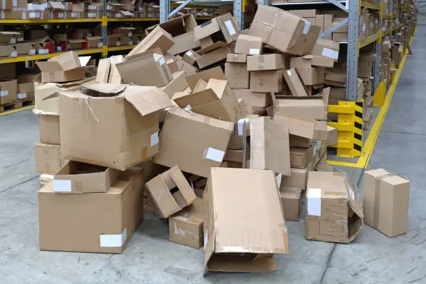 Big Pile of Empty Boxes in Warehouse