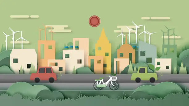 Vector illustration of 05.Green Eco city paper art