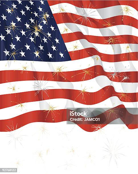 Amerykańskie Flagi I Pokaz Sztucznych Ogni - Stockowe grafiki wektorowe i więcej obrazów 4-go lipca - 4-go lipca, Amerykańska flaga, Bez ludzi