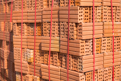 A pile of bricks for construction at construction site, equipment