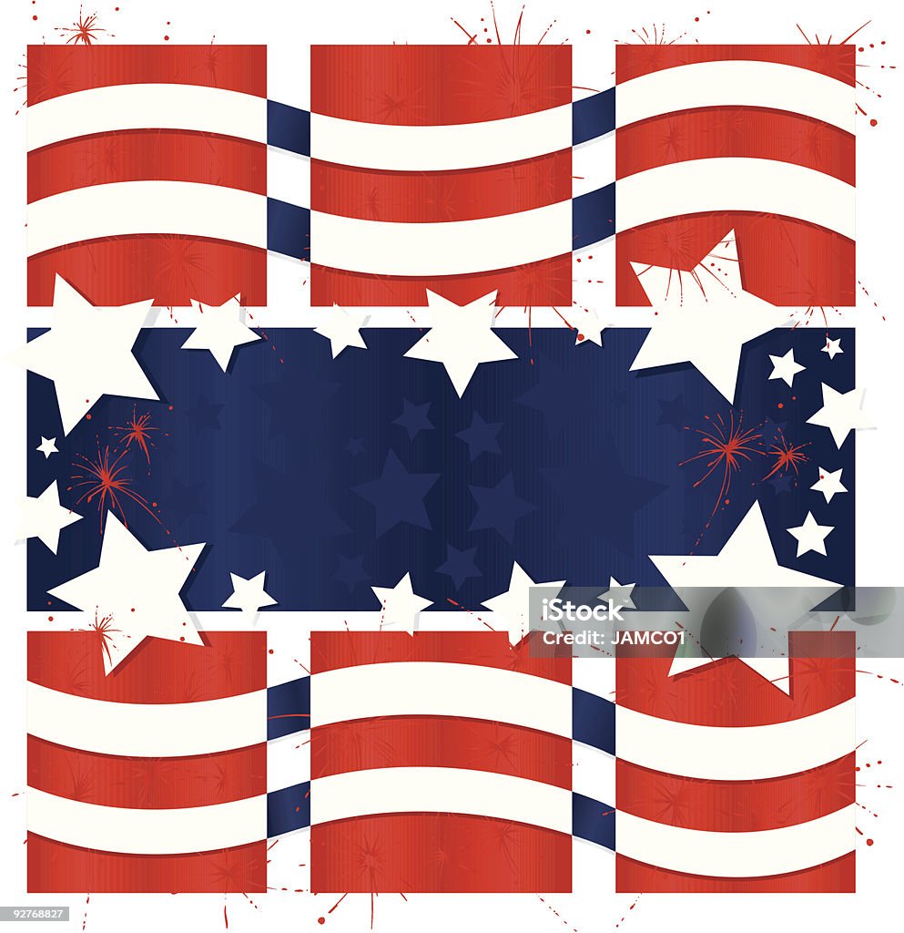 Americana Graphic with Fireworks Vector art in Illustrator 8. The red, white and blue of the Stars and Stripes represented in a graphic way with copy space for your text. Advertisement stock vector