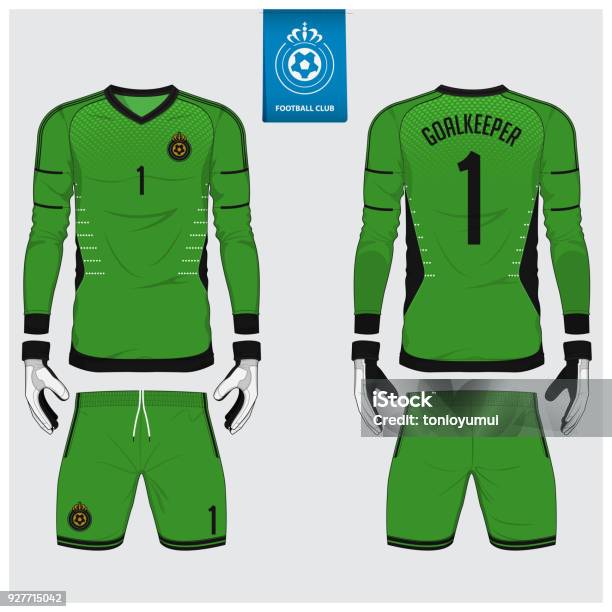 Goalkeeper Jersey Or Soccer Kit Long Sleeve Jersey Goalkeeper Glove Template Design Stock Illustration - Download Image Now