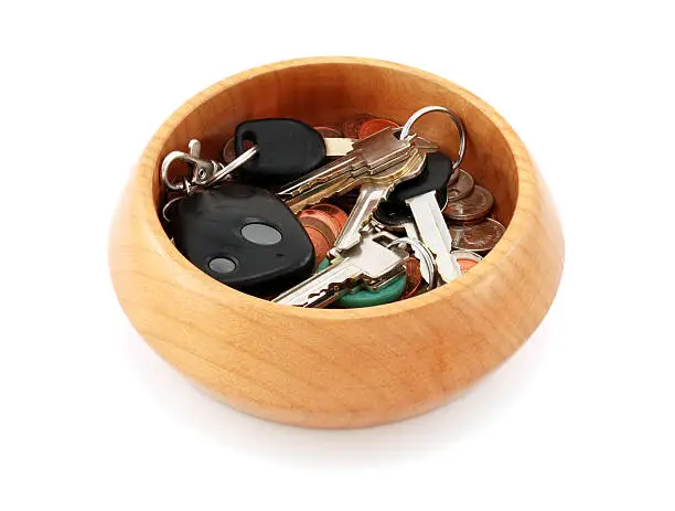 Photo of Wood bowl with keys and coins