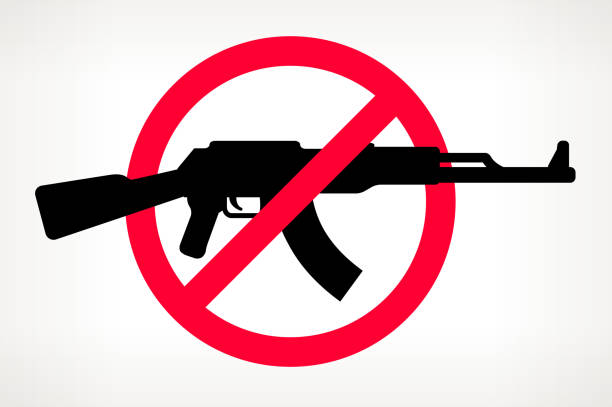 ilustrações de stock, clip art, desenhos animados e ícones de no gun violence vector poster - gun rifle weapon ak 47