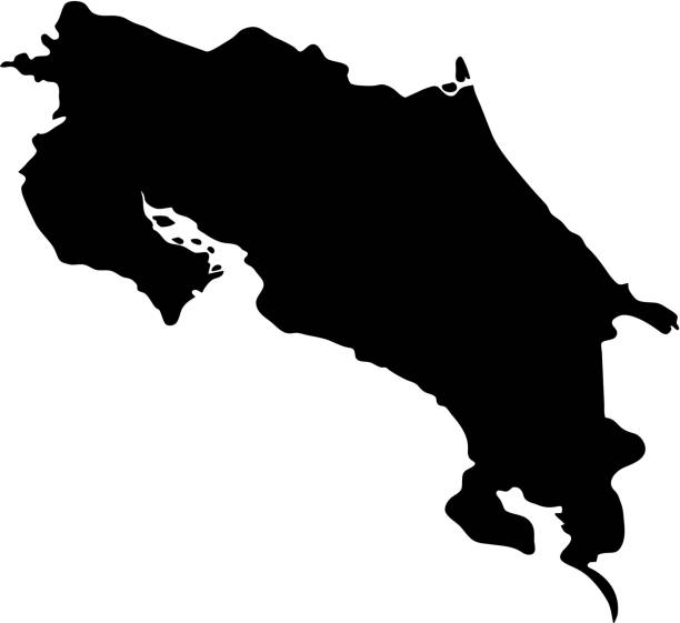 벡터 일러스트 레이 션의 흰색 바탕에 코스타리카의 검은 실루엣 국가 국경 지도 - costa rica stock illustrations