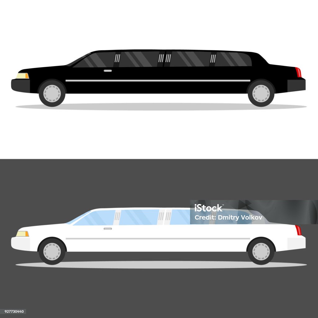 Limousine, white and black limousine with shadow. Limousine icon. Limousine, white and black limousine with shadow. Limousine icon. Flat design, vector illustration, vector. Limousine stock vector