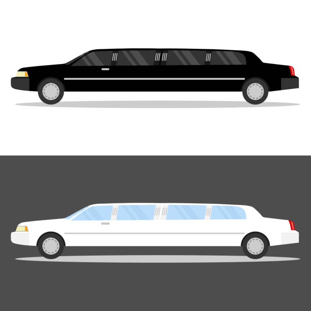 Limousine, white and black limousine with shadow. Limousine icon. Limousine, white and black limousine with shadow. Limousine icon. Flat design, vector illustration, vector. celebrity limo stock illustrations