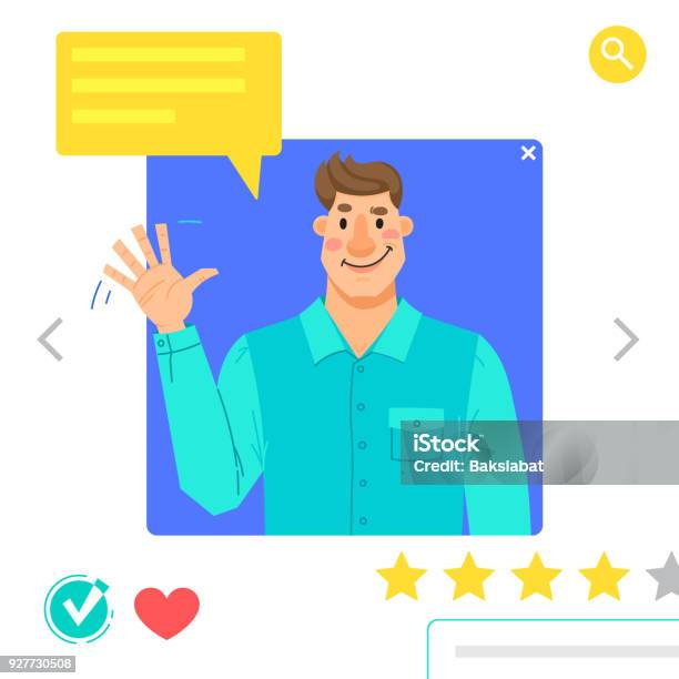 Portrait Of Man Graphic Avatars For Social Networking Or Dating Site The Guy Waves His Hand In Greeting Vector Illustration Stock Illustration - Download Image Now