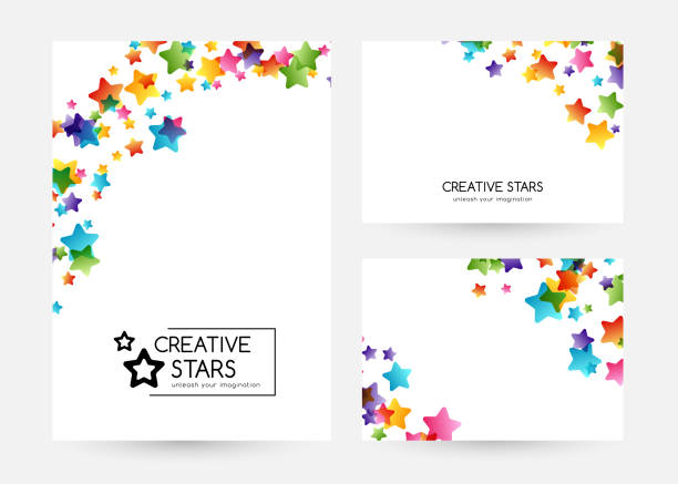 Creative kids vector cards with colorful stars Creative kids design collection. Vector cards with colorful stars,  decoration elements. Vertical banners with corner vignette bedroom borders stock illustrations