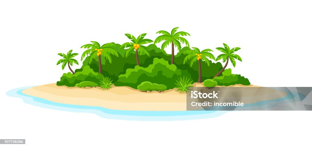 Illustration der tropischen Insel im Ozean. Landschaft mit Meer und Palmen. Reisen-Hintergrund - Lizenzfrei Insel Vektorgrafik