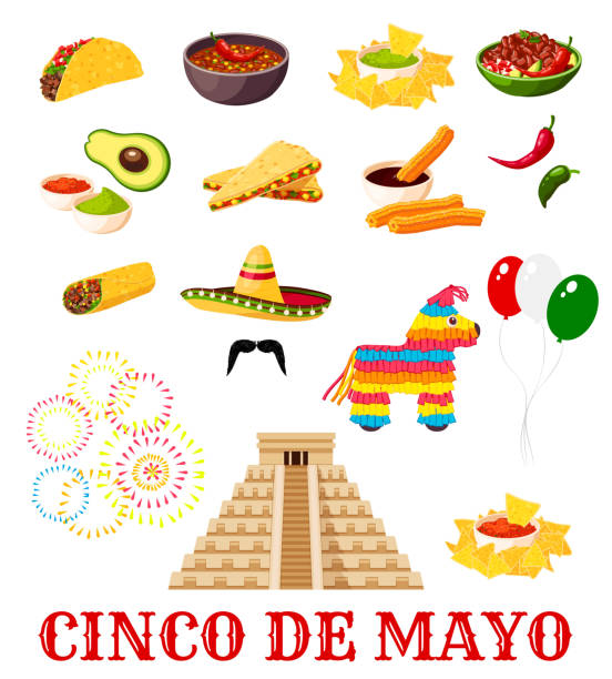 mexikanische cinco de mayo-fiesta party essen-symbol - mexican culture food salsa mexican cuisine stock-grafiken, -clipart, -cartoons und -symbole