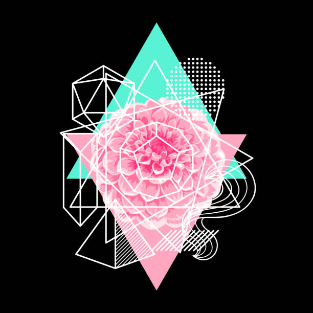 istock Background with abstract geometric shapes and flower. Line art print 927741152