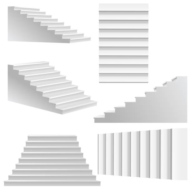 illustrations, cliparts, dessins animés et icônes de escaliers blancs ensemble. - building activity home decorating architecture three dimensional shape