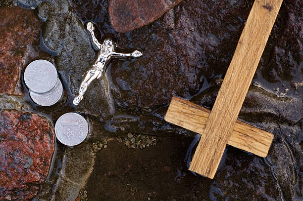istock Cross, coins and Jesus figure. 92774372