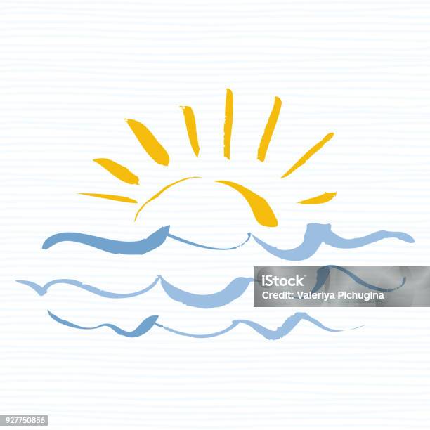 Sun And Sea Icon Handmade Grunge Icon Isolated On White Background Sunrise Over The Sea Editable Vector Illustration Stock Illustration - Download Image Now