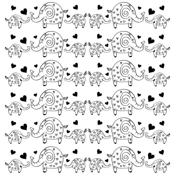 Vector illustration of Cute elephants pattern