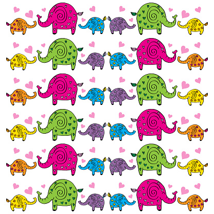 Cute elephants pattern. Decorative  wallpaper, good for printing. Overlapping background vector. Design illustration