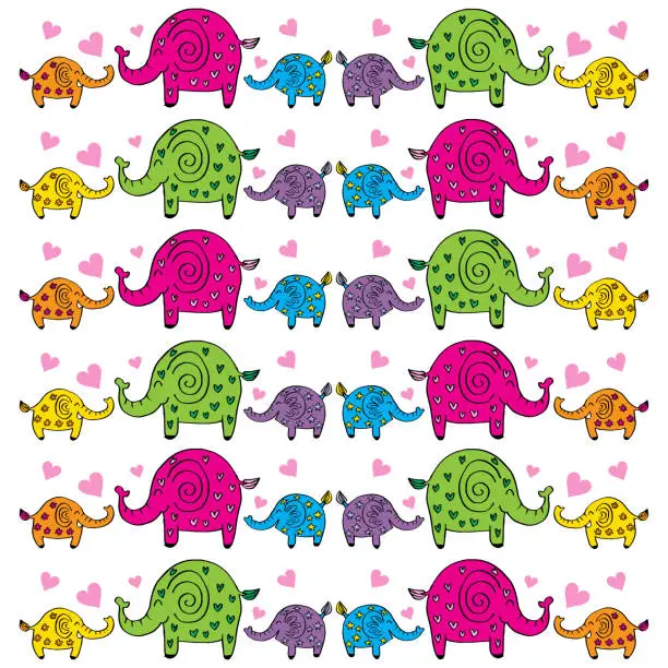 Vector illustration of Cute elephants pattern