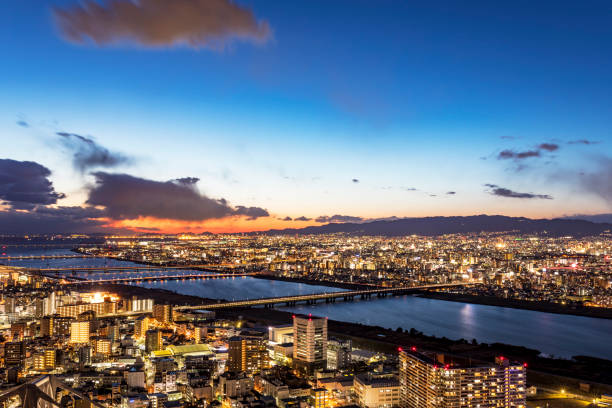 istock Aerial view of Osaka Skyline at sunset 927764048