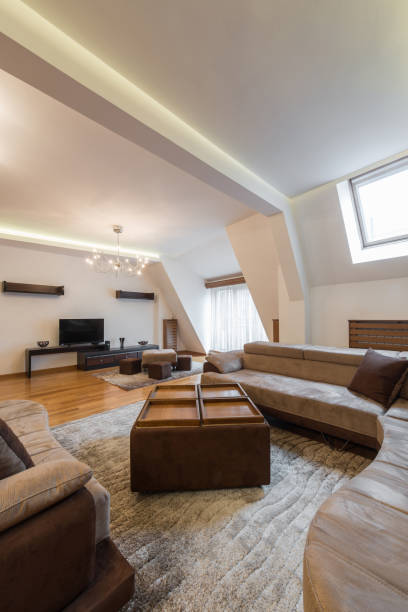 istock Open plan living room interior in luxury loft apartment 927764114